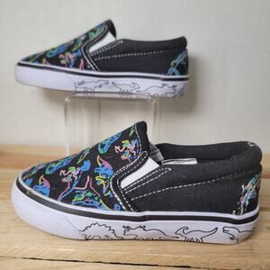 US Sports Toddler Black Canvas Slip-on Shoes w/ Dinosaurs - Size 8